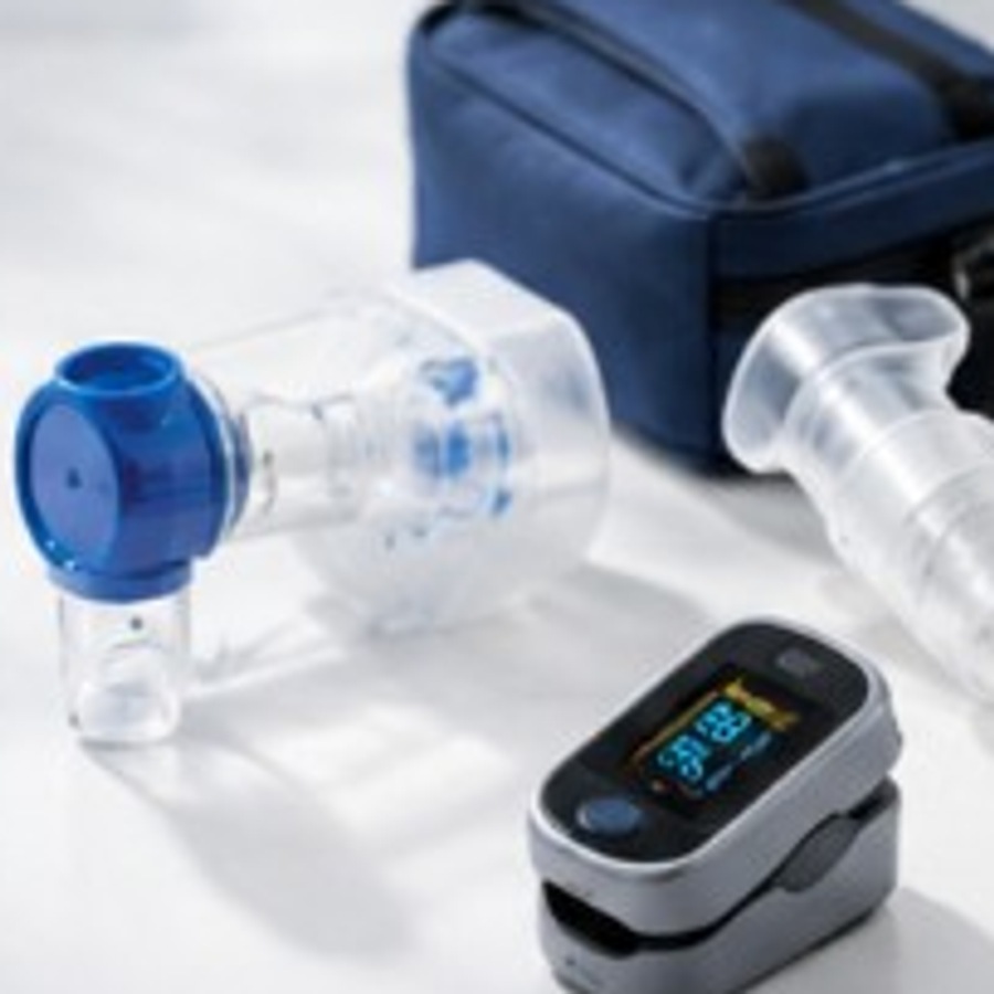 Respiratory accessories arranged on a clean white surface